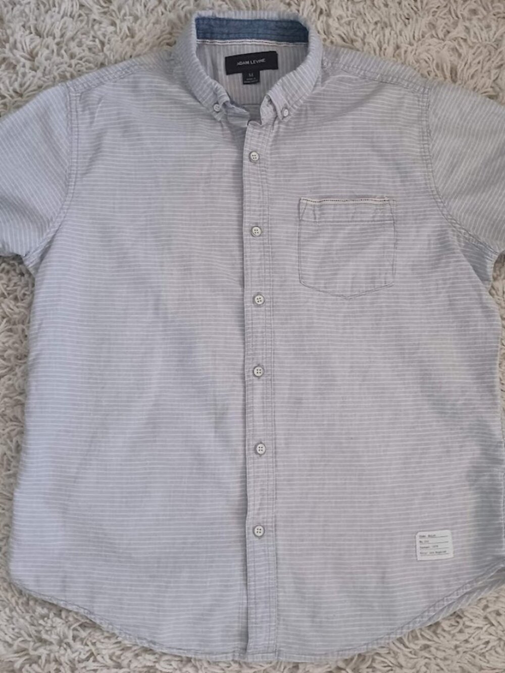 Adam Levine Shirt Men M Gray White Striped Button Down Short Sleeve Cotton Linen